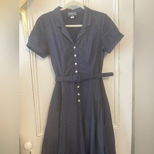 Collectif Caterina shirtdress navy blue and white polka dots